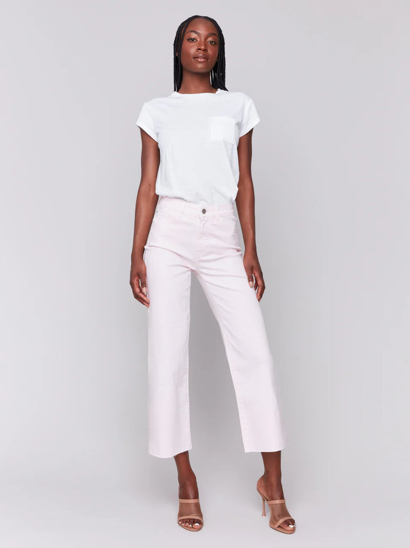 FINAL SALE Charlie B Wide Leg Twill Pants With Raw Edge - Petal