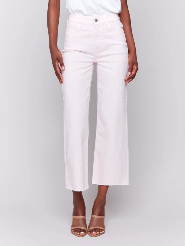 FINAL SALE Charlie B Wide Leg Twill Pants With Raw Edge - Petal