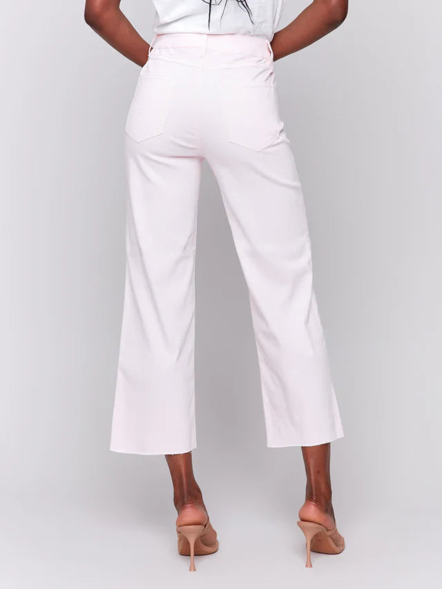 FINAL SALE Charlie B Wide Leg Twill Pants With Raw Edge - Petal