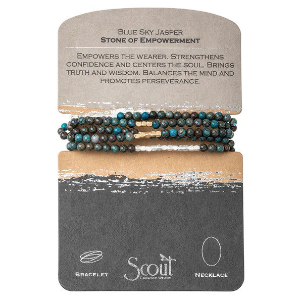Stone Wrap Bracelet/Necklace Blue Sky Jasper/Silver & Gold - Stone of Empowerment