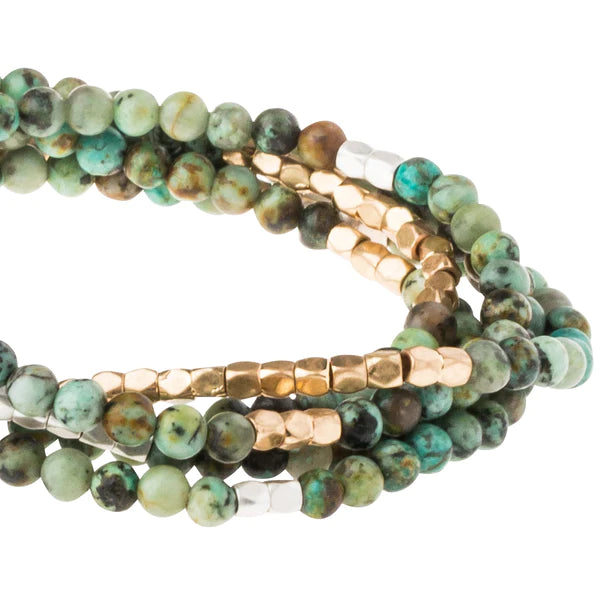 Scout - Stone Wrap Bracelet/Necklace African Turquoise/Silver & Gold - Stone of Transformation