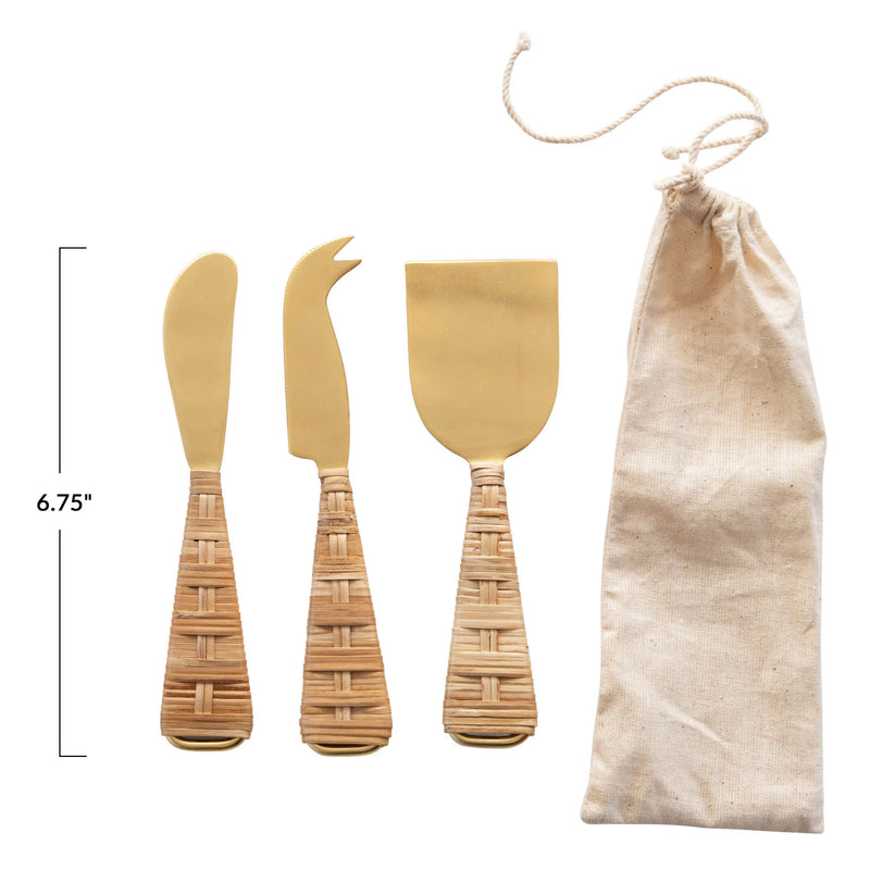 Cheese Knives with Wrapped Handles, Set of 3