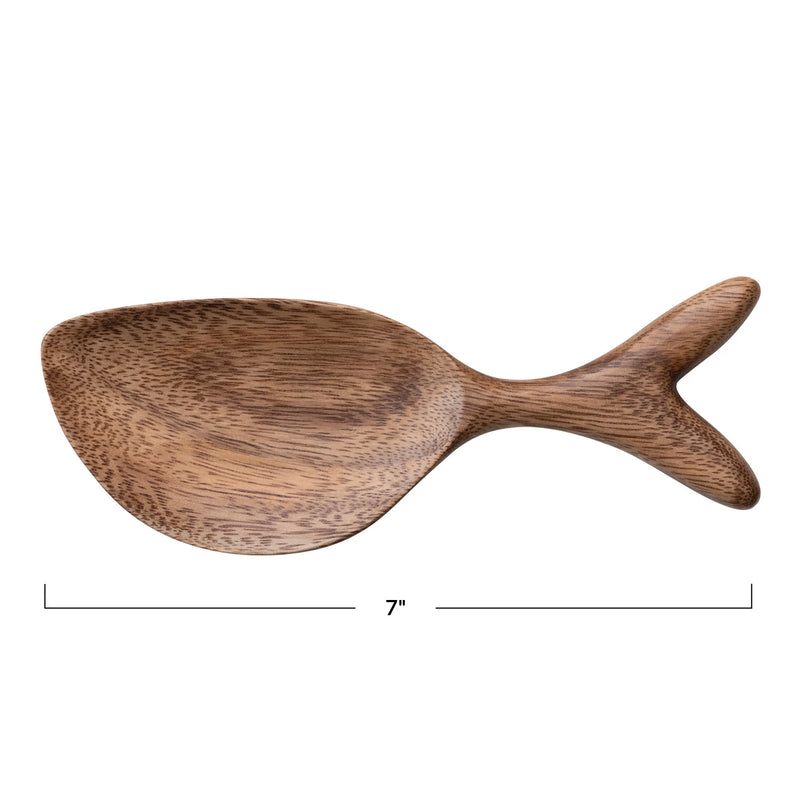 7" Acacia Wood Fish Shaped Dish, Natural