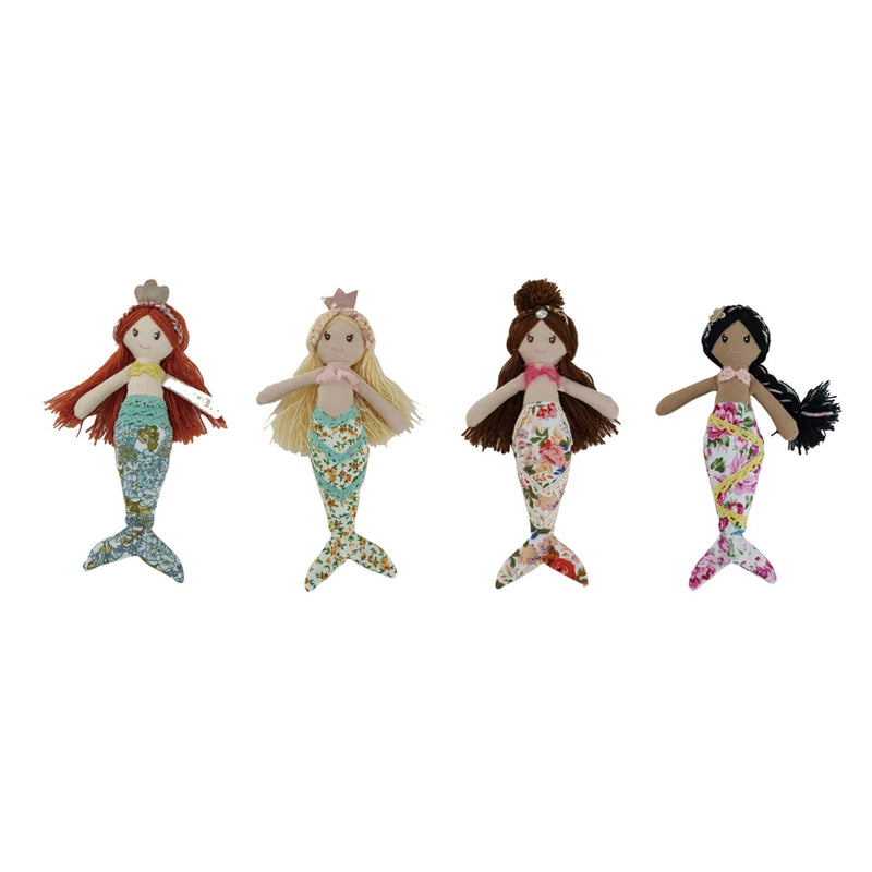 Fabric Mermaid Doll w/ Floral Pattern Tail, 4 Styles