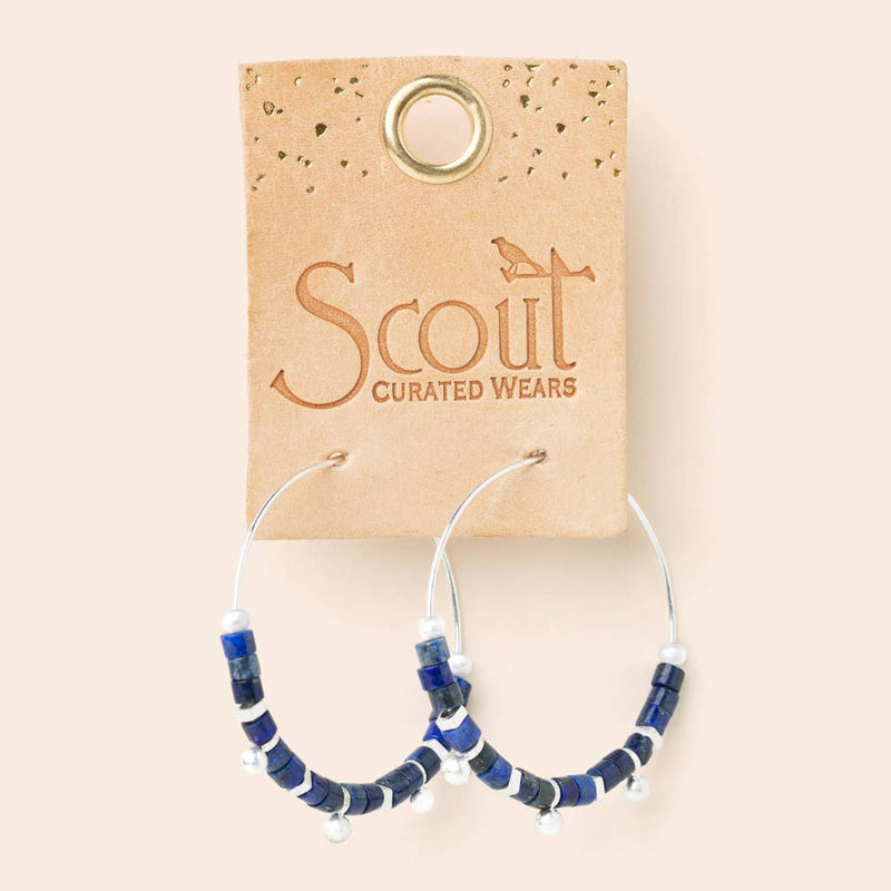 Stone Disc Hoop Earring - Lapis/Silver