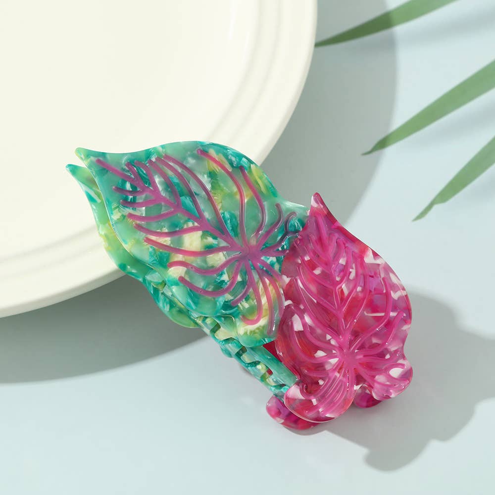 Vibrant Tropical Leaf-Shaped Botanical Hair Claw Clips