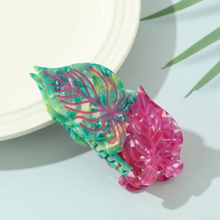 Vibrant Tropical Leaf-Shaped Botanical Hair Claw Clips