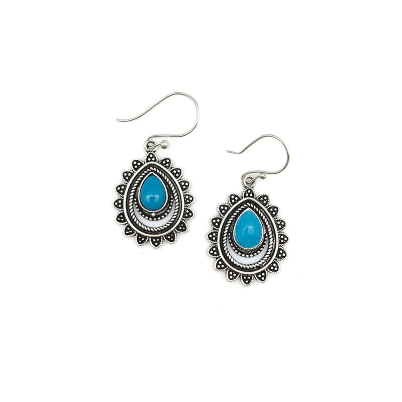 Anju Tanvi Silver Plated and Blue Chalcedony Earrings Sunburst