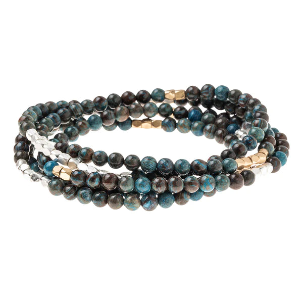 Stone Wrap Bracelet/Necklace Blue Sky Jasper/Silver & Gold - Stone of Empowerment