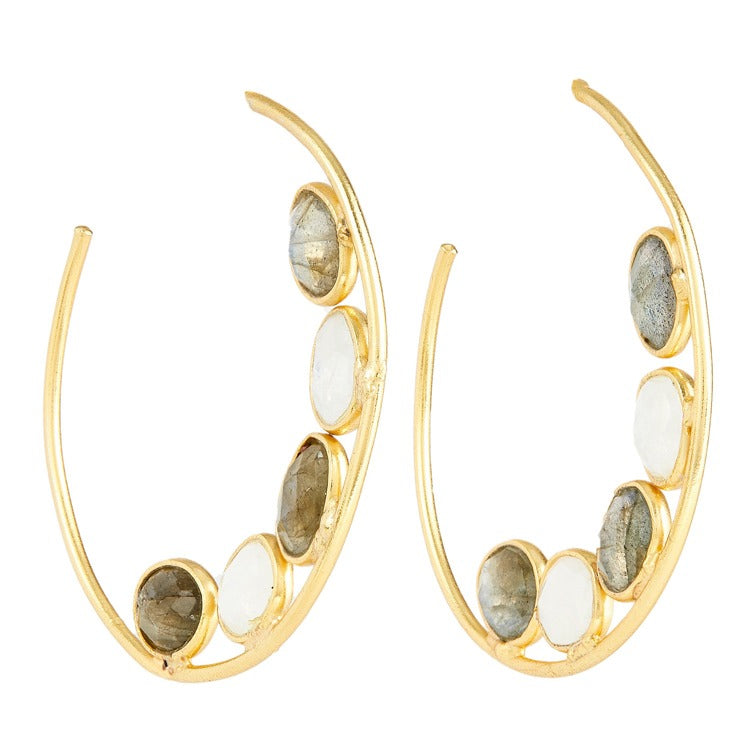 Elyssa Bass Designs Labradorite & Moonstone Mosaic hoop earrings