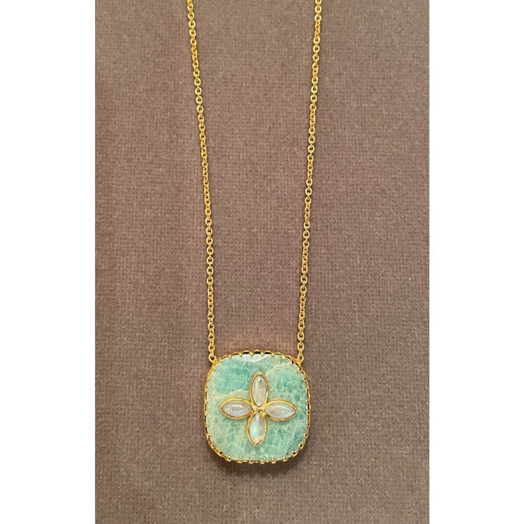Elyssa Bass Designs Amazonite square necklace, Moonstone marquis detail