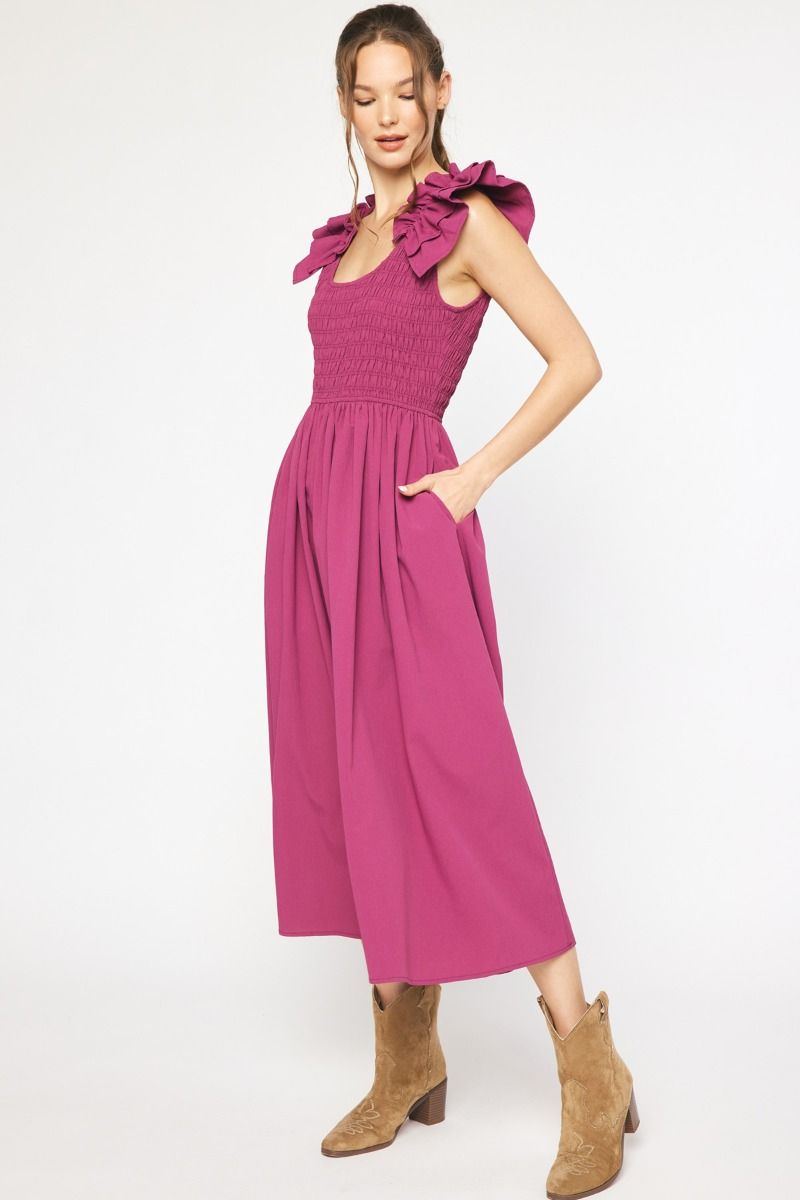Smocked Midi Dress - Plum