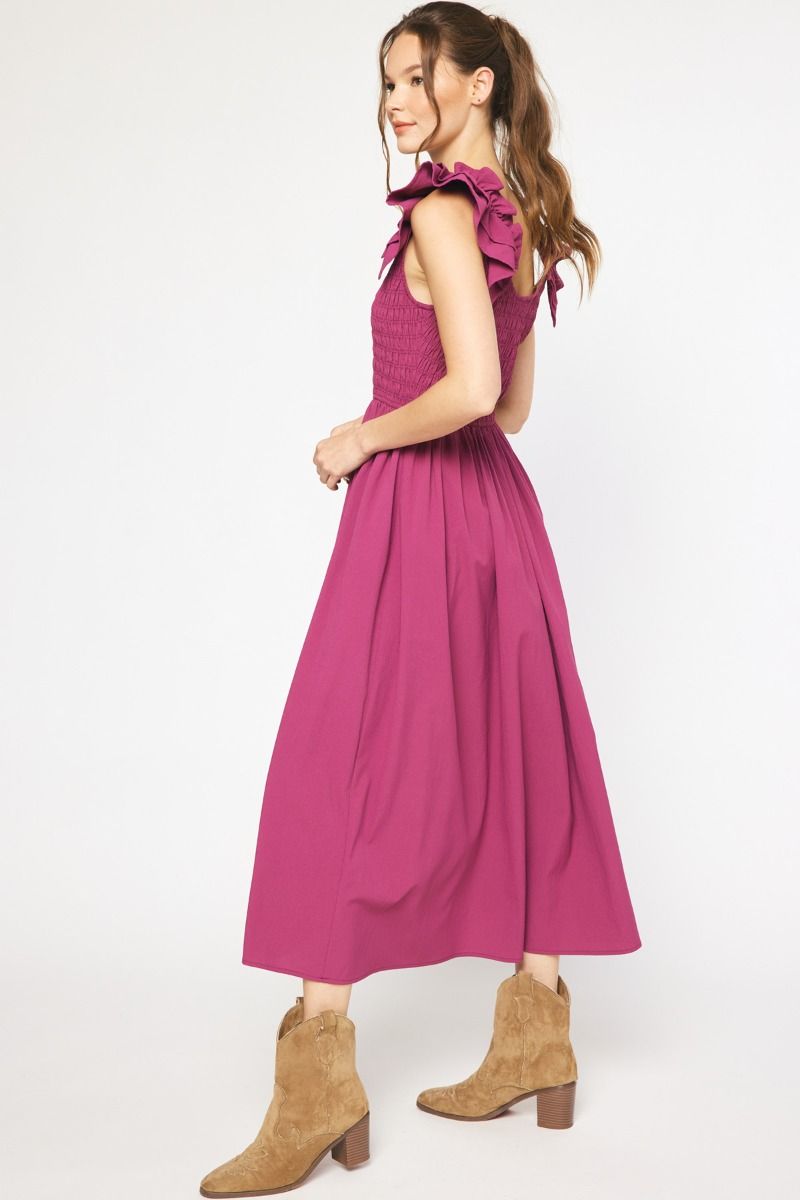 Smocked Midi Dress - Plum