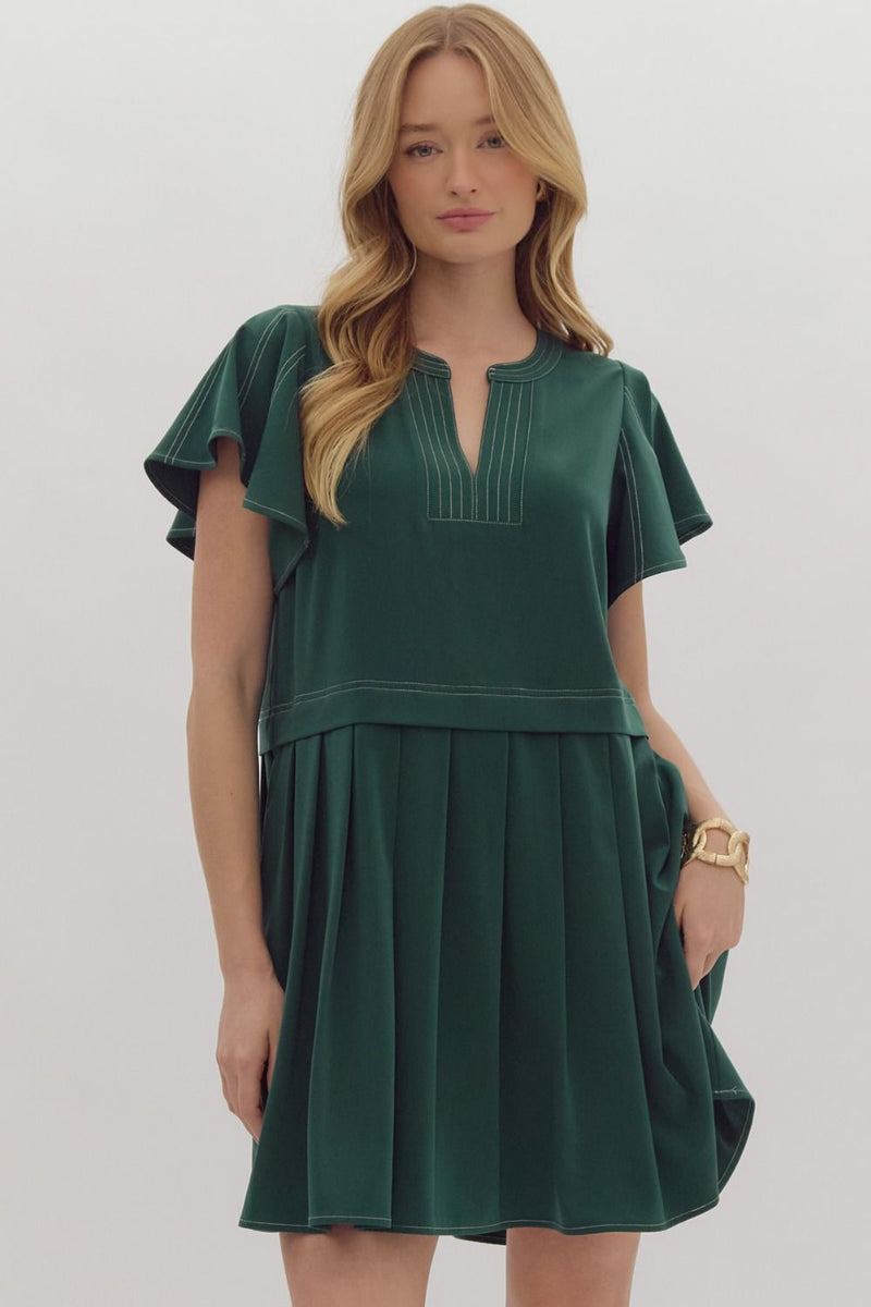 FINAL SALE Flutter Sleeve Mini Dress - Green