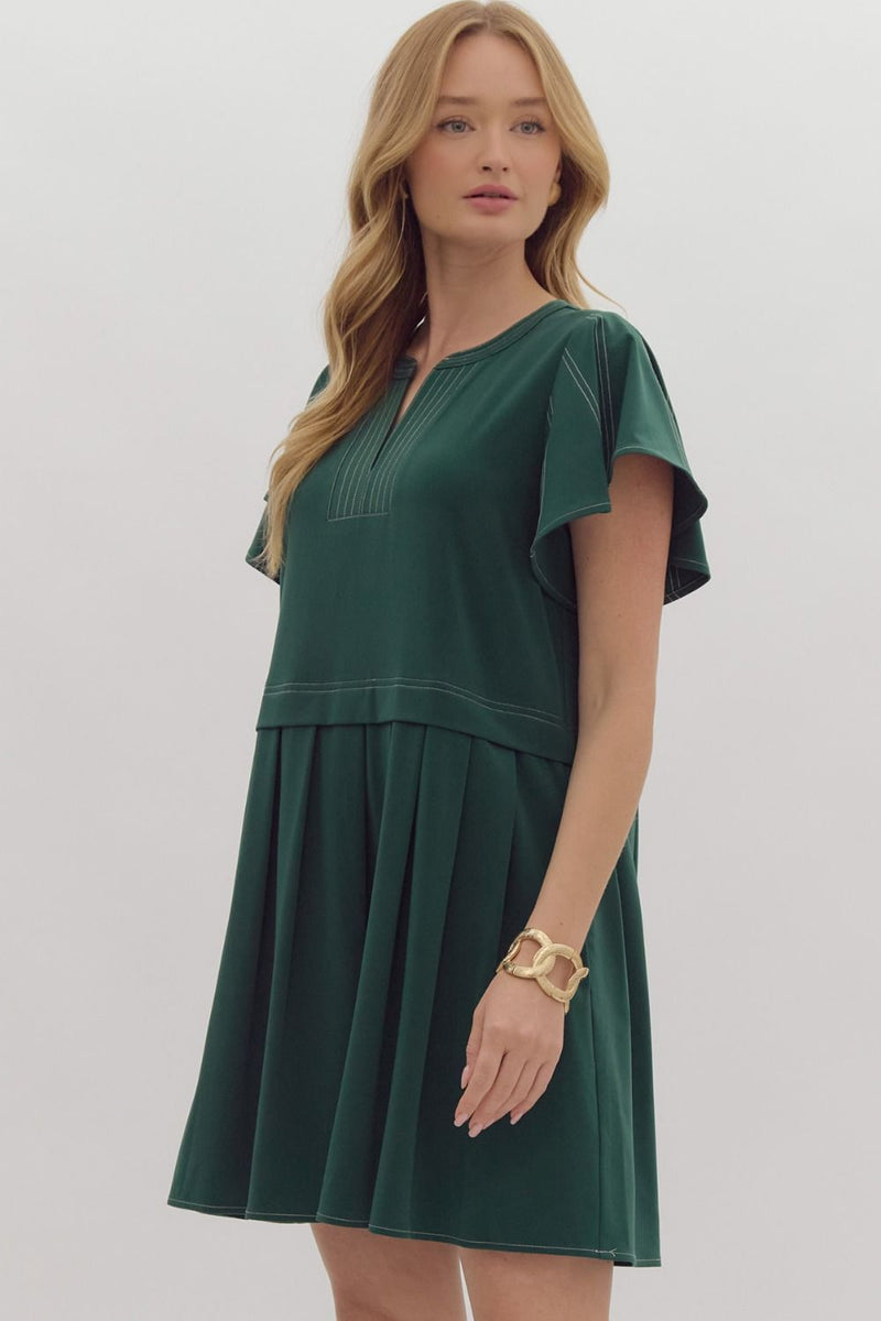 FINAL SALE Flutter Sleeve Mini Dress - Green