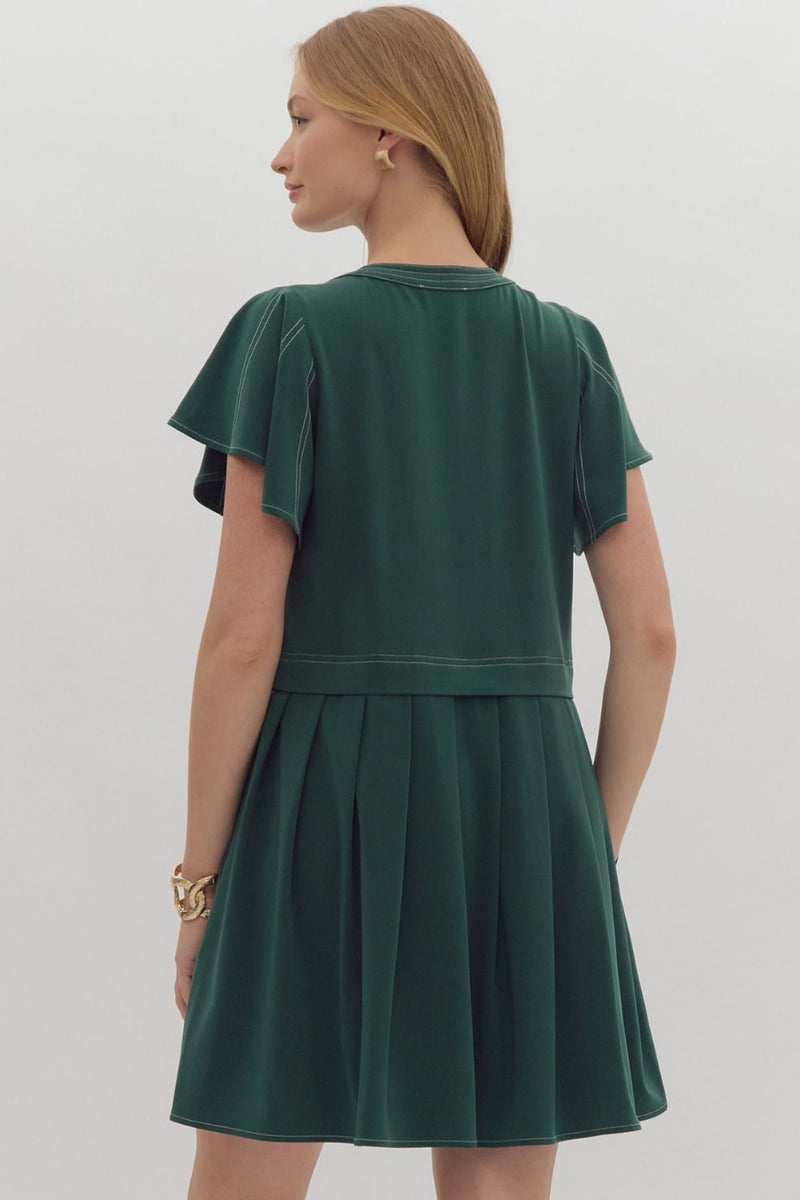 FINAL SALE Flutter Sleeve Mini Dress - Green