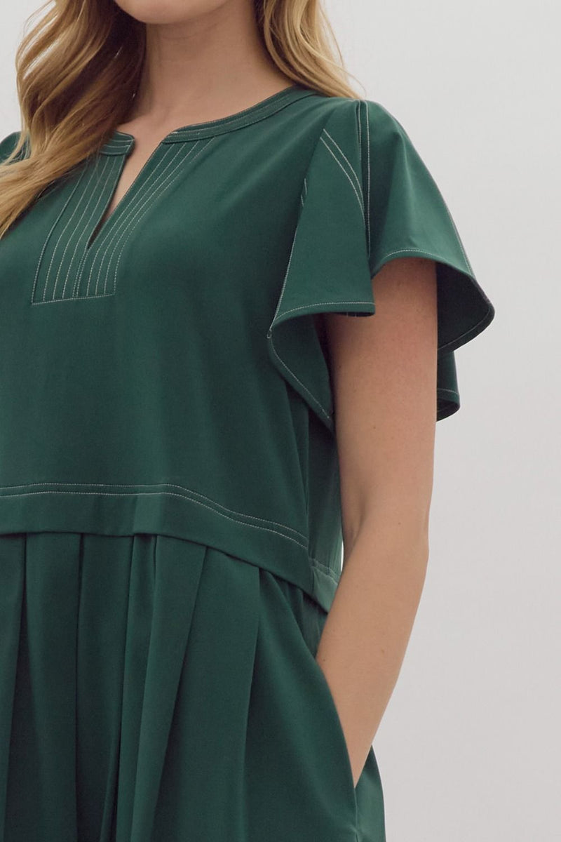FINAL SALE Flutter Sleeve Mini Dress - Green