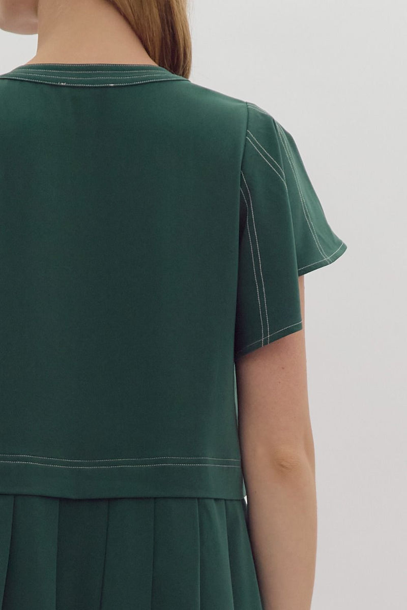 FINAL SALE Flutter Sleeve Mini Dress - Green