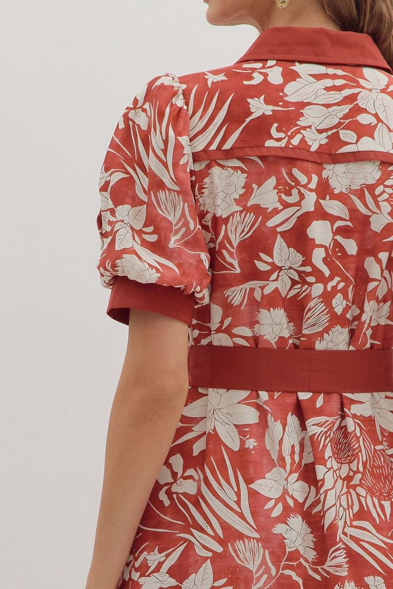 Floral print short puff sleeve tiered midi dress