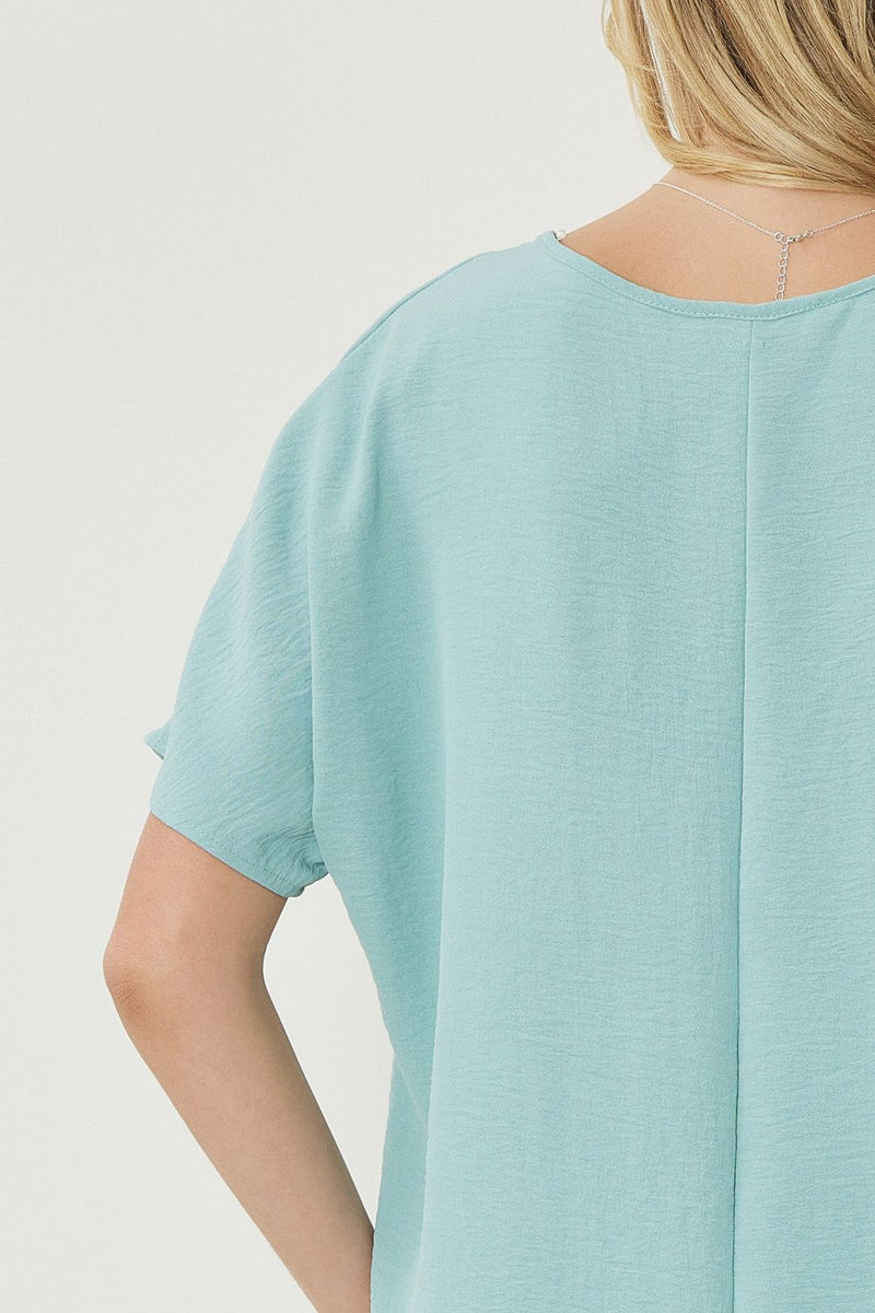 Solid V-Neck Woven Top - Aloe - Sizes S-2XL