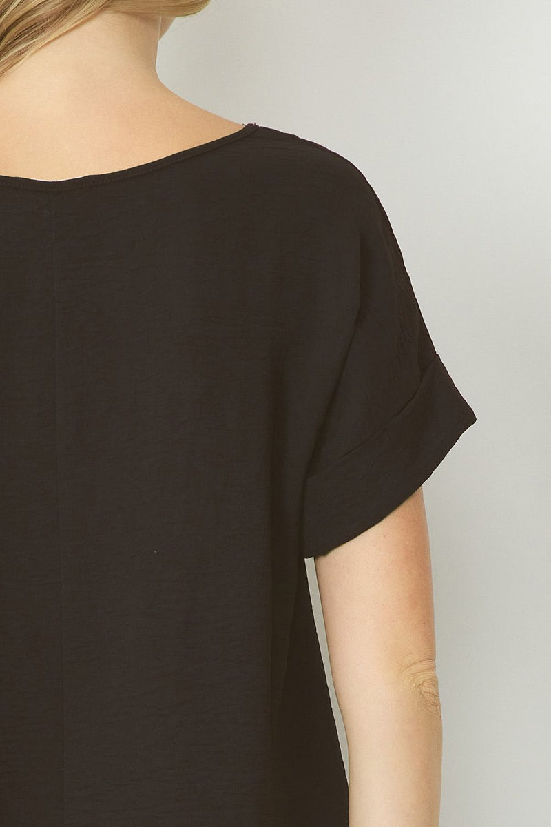 Woven Scoop Neck Top Short Sleeve - Black - Sizes S-L
