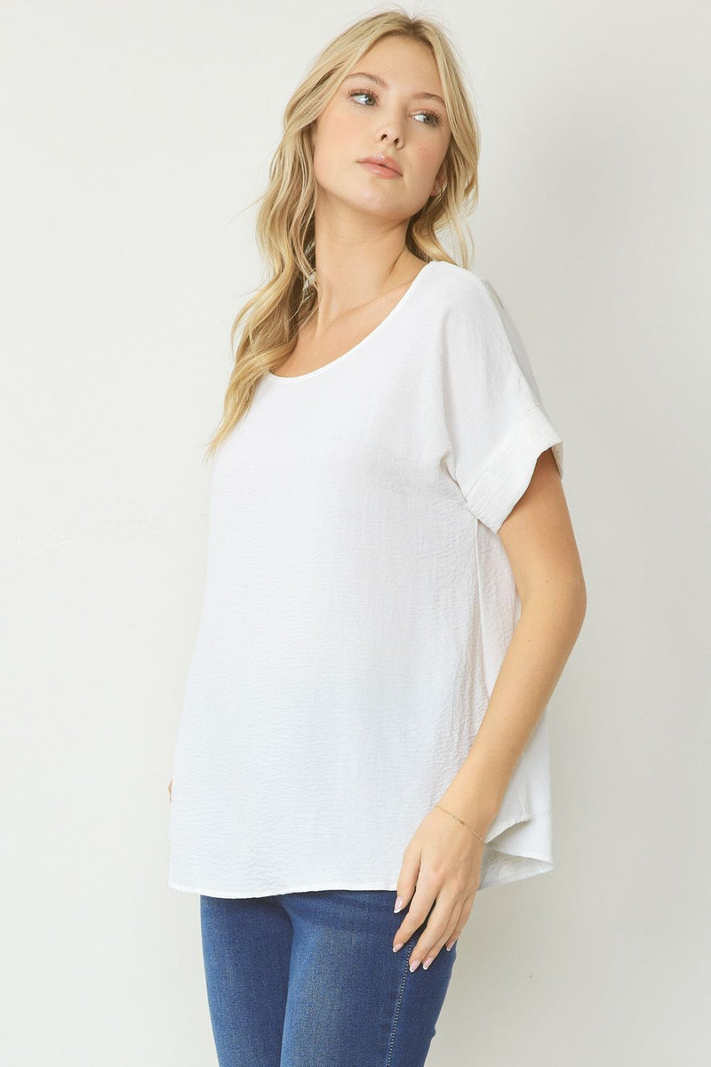 Woven Scoop Neck Top Short Sleeve - Off White - Sizes S-2XL