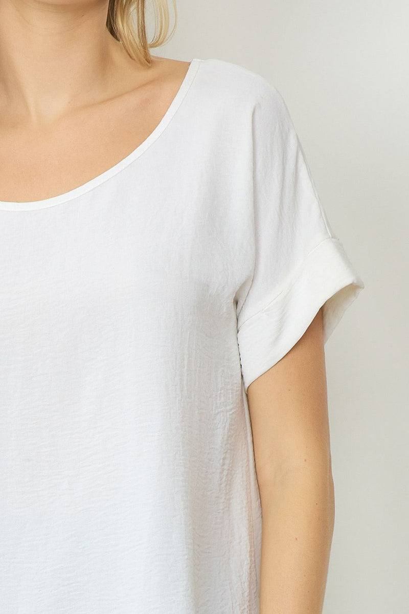 Woven Scoop Neck Top Short Sleeve - Off White - Sizes Small - 2XL Curvy