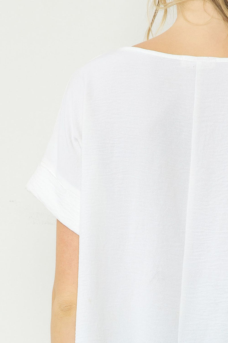 Woven Scoop Neck Top Short Sleeve - Off White - Sizes Small - 2XL Curvy
