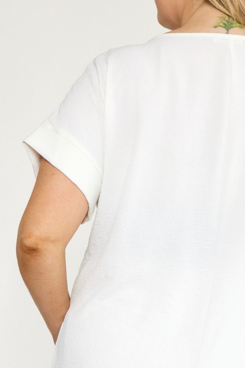 Woven Scoop Neck Top Short Sleeve - Off White - Sizes Small - 2XL Curvy