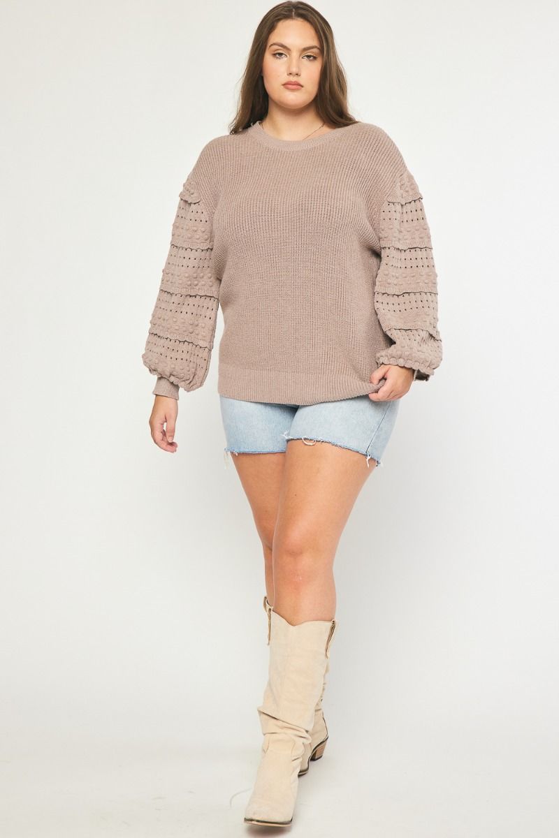 Textured Long Sleeve Ruffle Sleeve Sweater - Sizes S-3XL