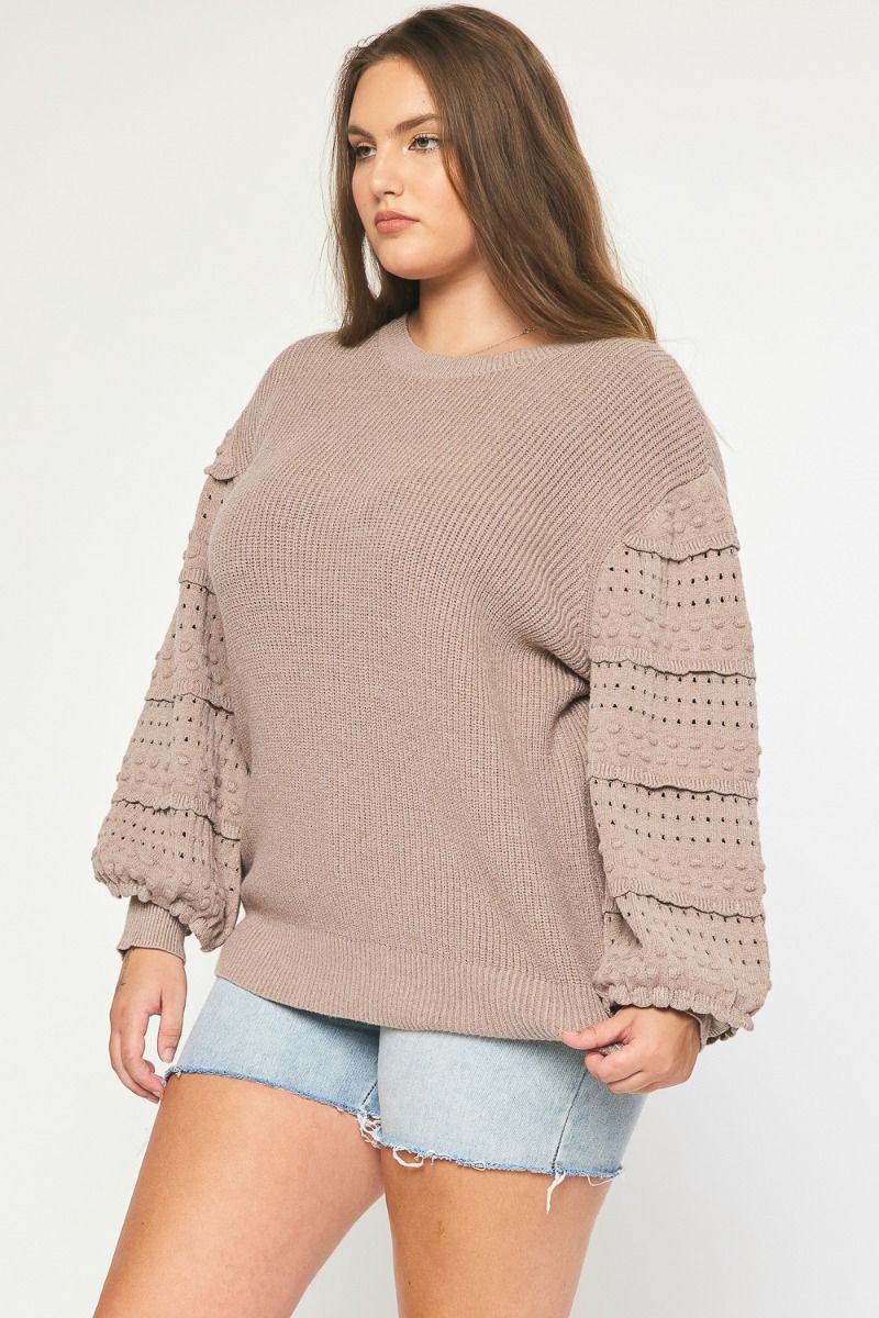 Textured Long Sleeve Ruffle Sleeve Sweater - Sizes S-3XL