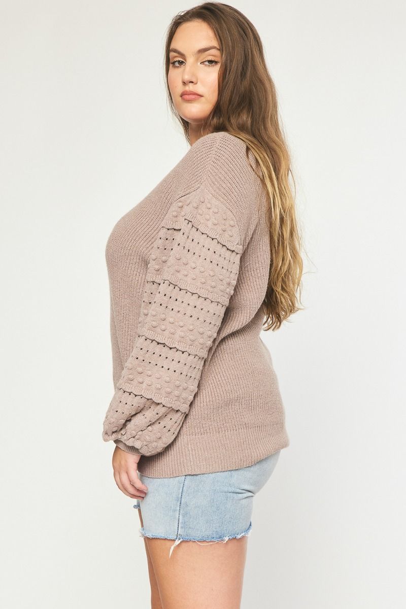 Textured Long Sleeve Ruffle Sleeve Sweater - Sizes S-3XL
