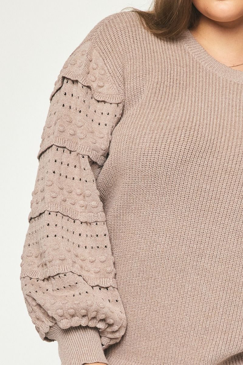 Textured Long Sleeve Ruffle Sleeve Sweater - Sizes S-3XL