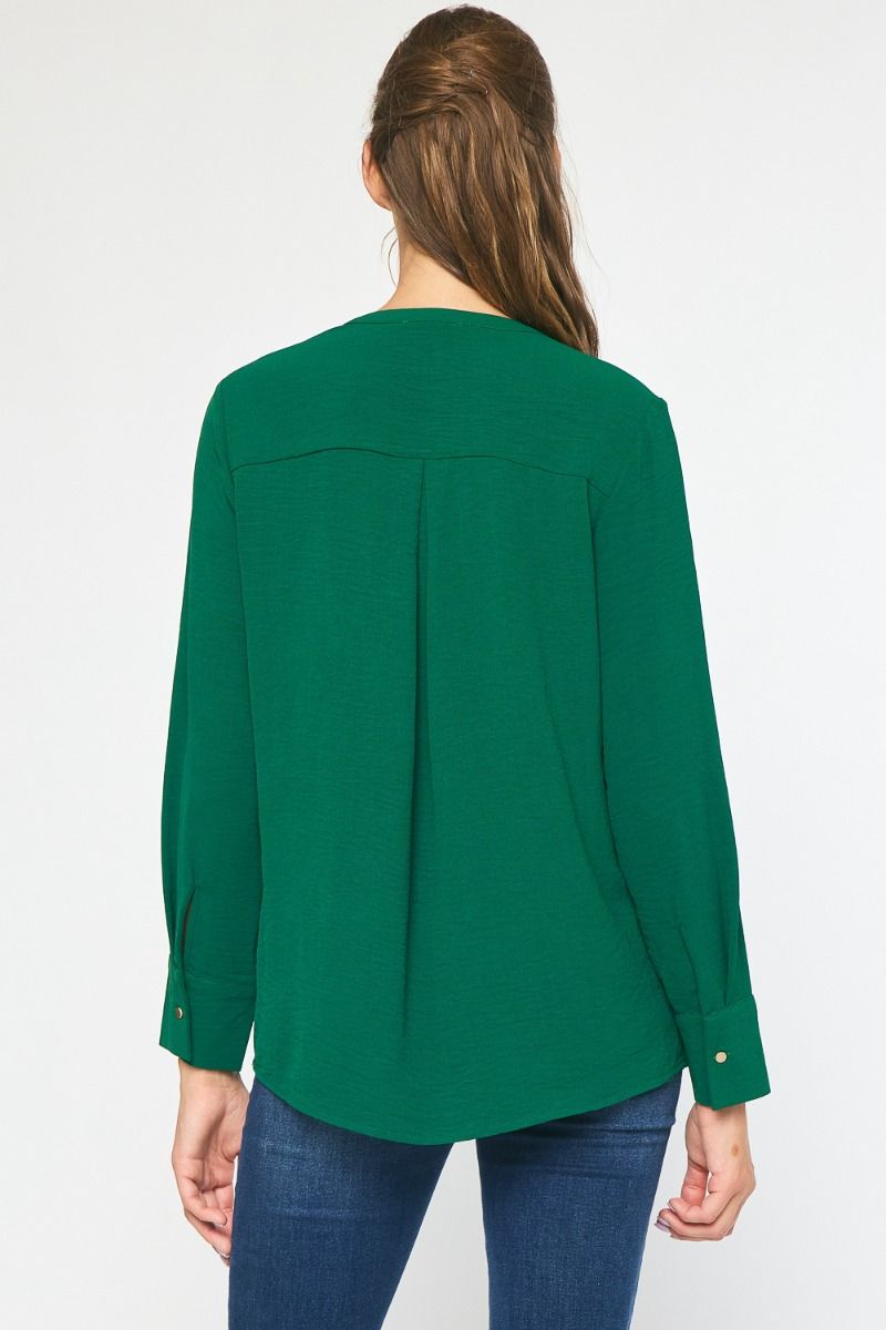Long Sleeve Button Up Top - Forest