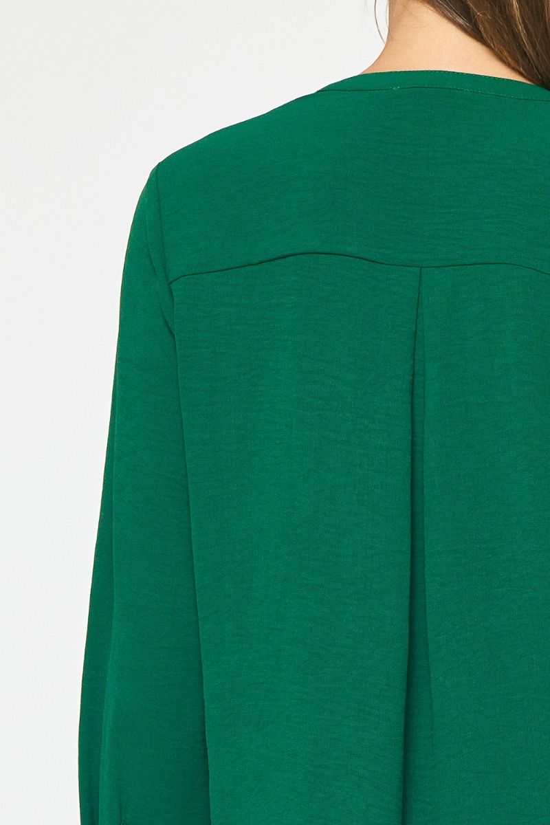 Long Sleeve Button Up Top - Forest