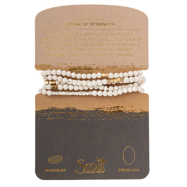 Scout - Stone Wrap Bracelet/Necklace White Lava/Gold & Silver - Stone of Strength