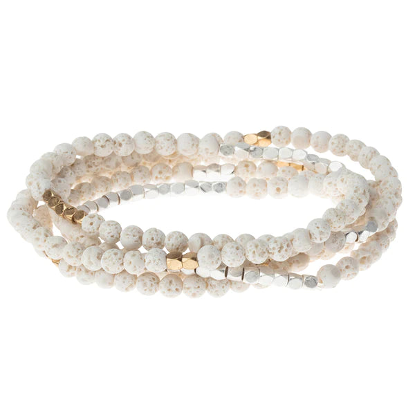 Scout - Stone Wrap Bracelet/Necklace White Lava/Gold & Silver - Stone of Strength