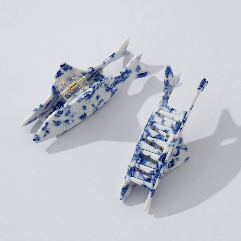 Coastal Blue Floral Fish Claw Clip