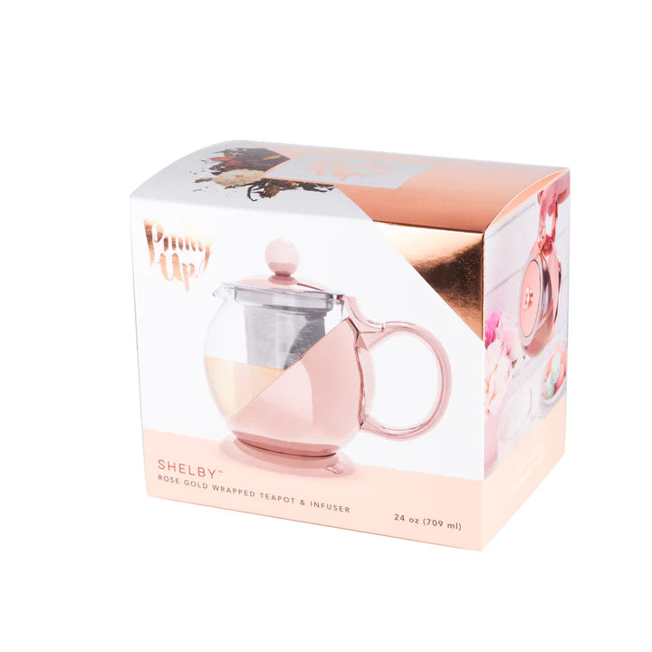 FINAL SALE PINKY UP SHELBY GLASS AND ROSE GOLD WRAPPED TEAPOT