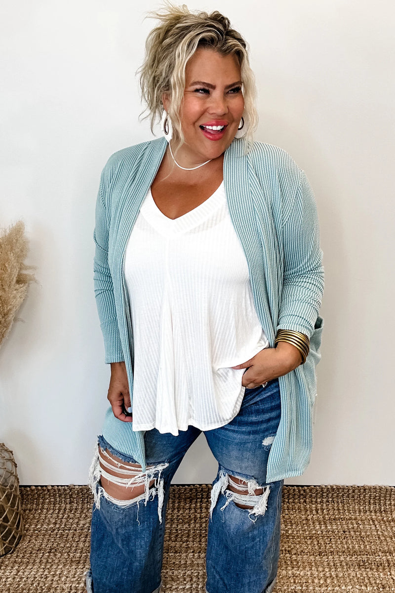 Reese Ribbed Cardigan - Sage - 3 Sizes
