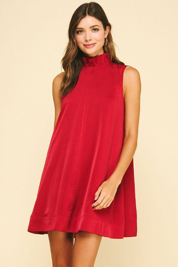 Solid Mini Dress with Back Detail in Red