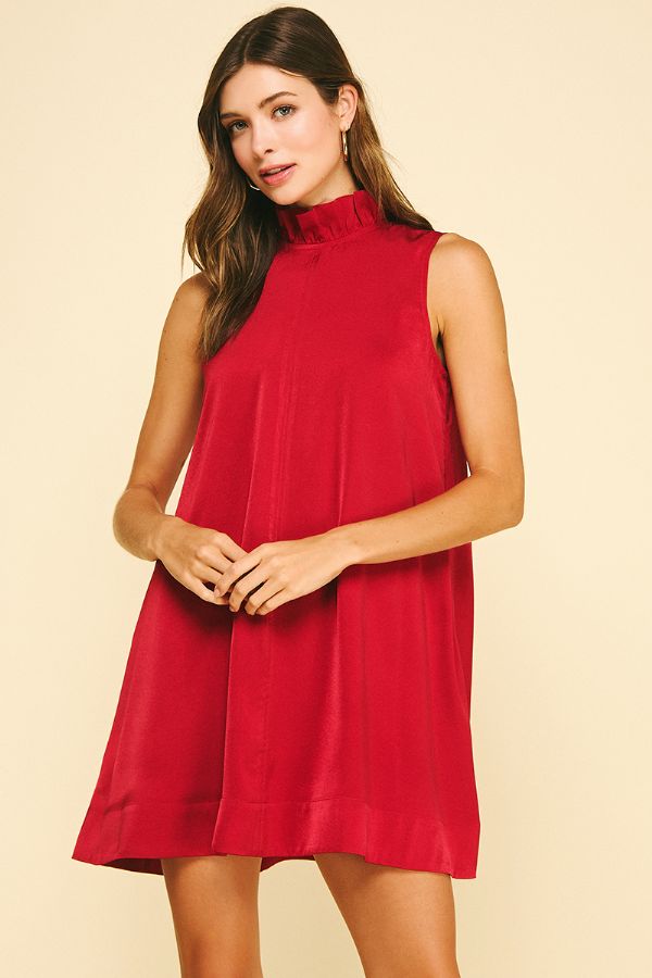 Solid Mini Dress with Back Detail in Red