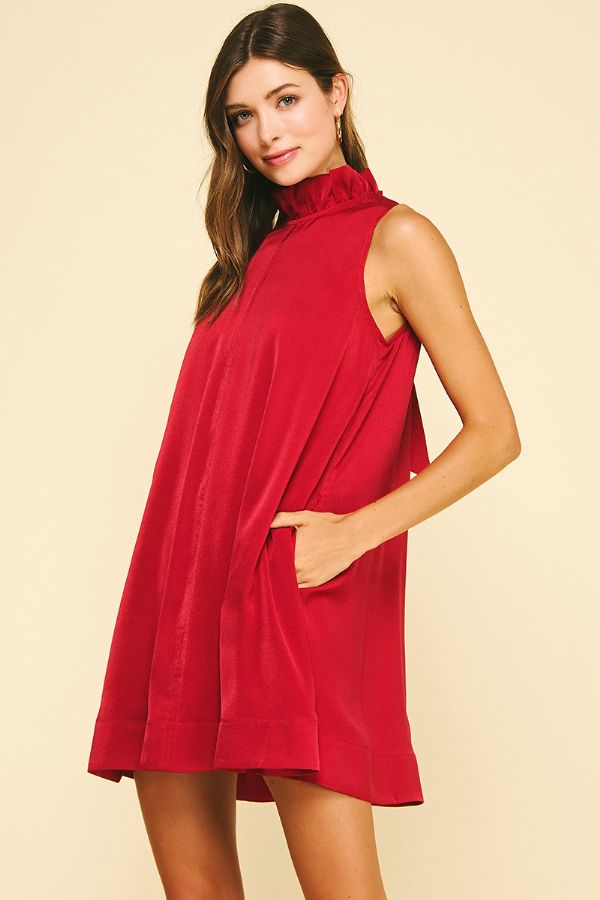Solid Mini Dress with Back Detail in Red