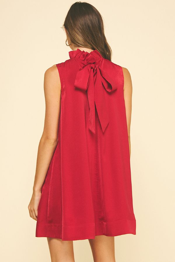 Solid Mini Dress with Back Detail in Red