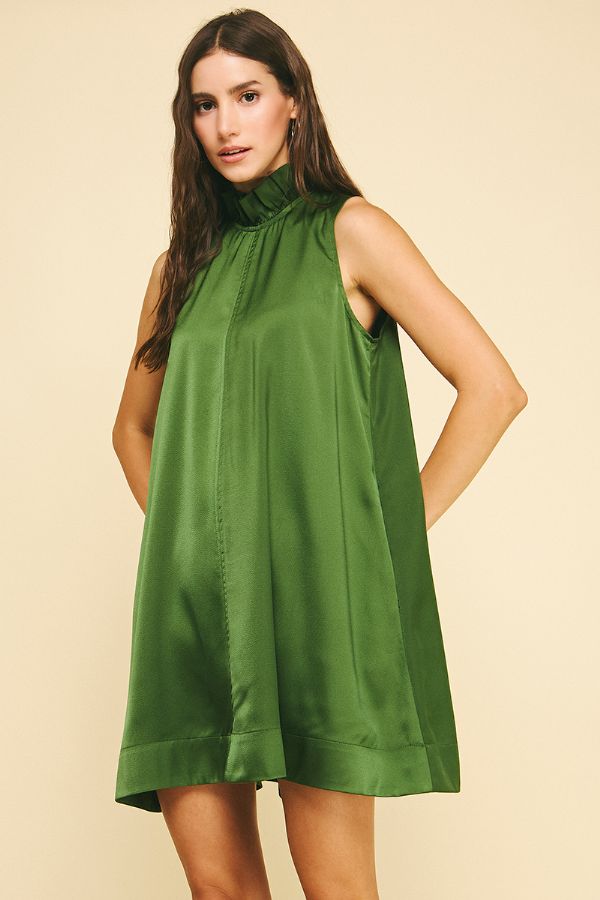 Solid Mini Holiday Dress with Back Detail in Dusty Green