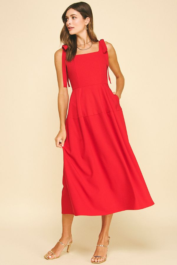 Ribbon Detailed Sleeve Midi Dress - Red
