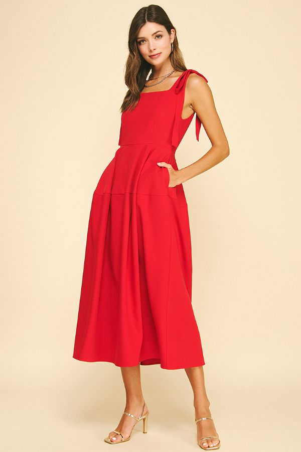 Ribbon Detailed Sleeve Midi Dress - Red