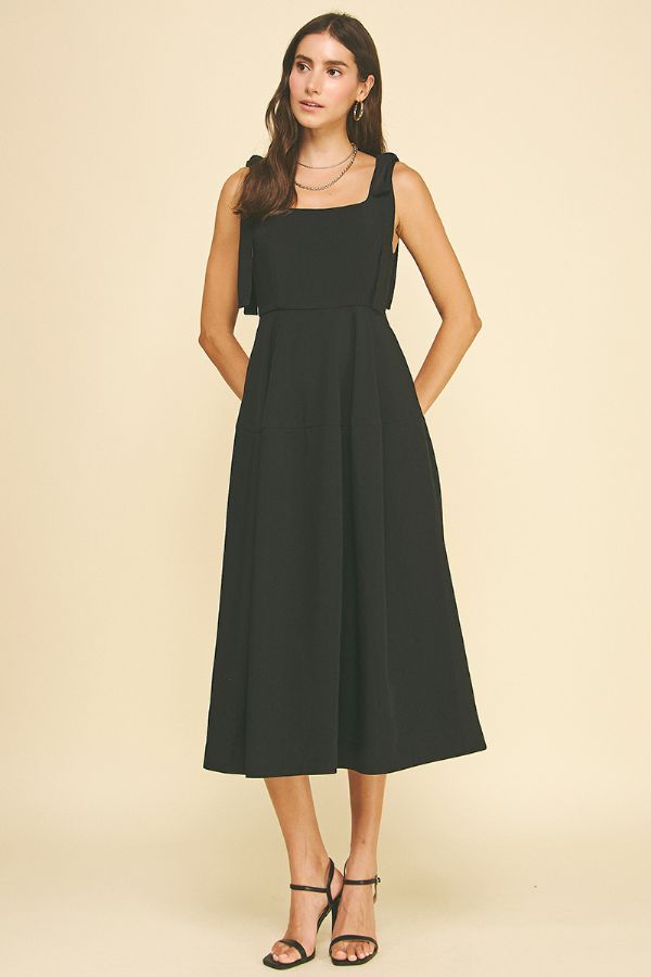 Ribbon Detailed Sleeve Midi Dress - Black