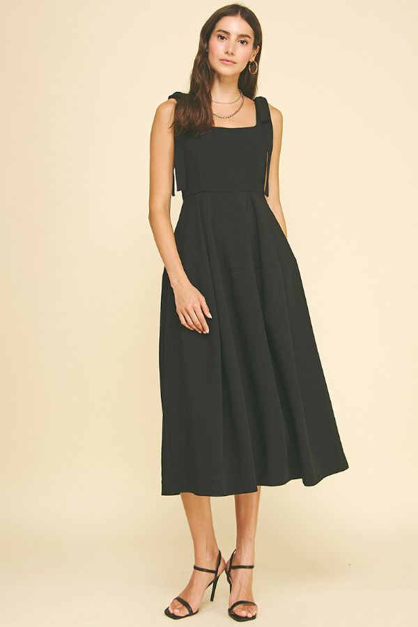 Ribbon Detailed Sleeve Midi Dress - Black