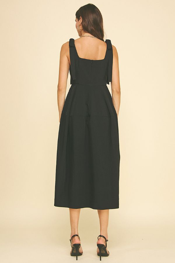 Ribbon Detailed Sleeve Midi Dress - Black